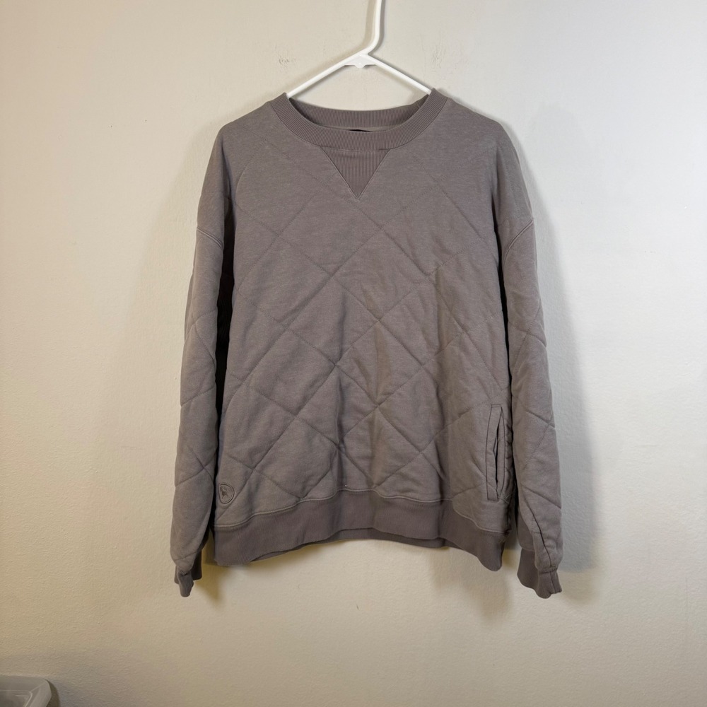 Backcountry Mens Quilted Crewneck Sweatshirt Taupe Gray Diamond Pattern Size L